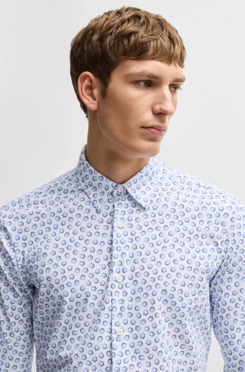 Chemise Manches Longues Ville Performance Fleurs Ciel Bleu Clair – Image 2