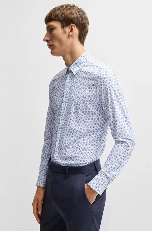 Chemise Manches Longues Ville Performance Fleurs Ciel Bleu Clair – Image 4