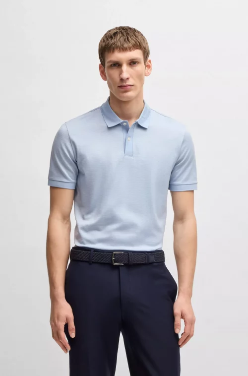 Polo Manches Courtes Mercerise Structure Bleu Clair – Image 2