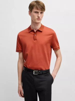 Polo Manches Courtes Mercerise Structure Orange Fonce