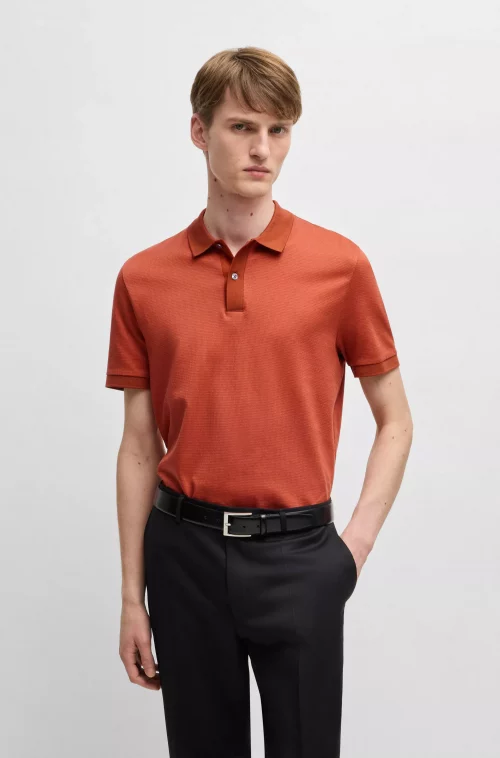 Polo Manches Courtes Mercerise Structure Orange Fonce