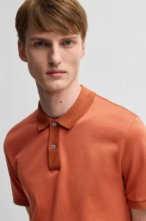 Polo Manches Courtes Mercerise Structure Orange Fonce – Image 2
