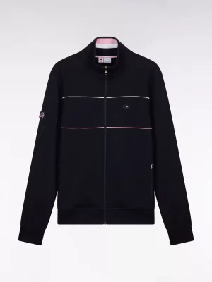 Gilet Manches Longues Ffr Molleton Fine Rayure Couleur Bleu Fonce