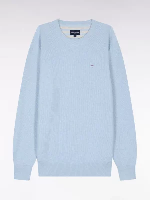 Pull Col Rond Nid Abeille Bleu Clair