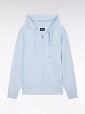 Gilet Manches Longues Molleton Zip Capuche Bleu Clair