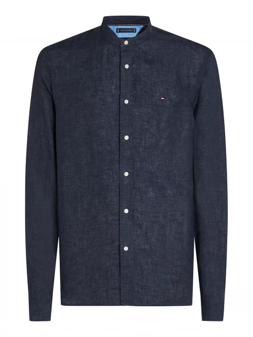 Chemise Manches Longues Sport Lin Col Mao Bleu Fonce