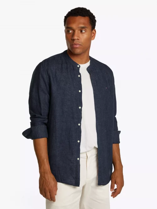 Chemise Manches Longues Sport Lin Col Mao Bleu Fonce – Image 3