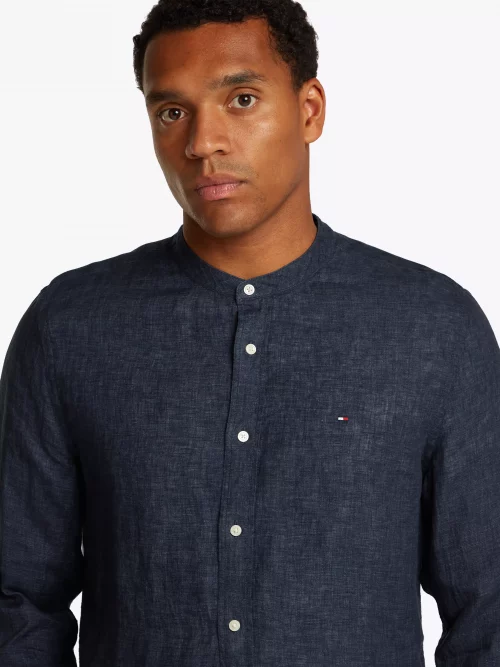Chemise Manches Longues Sport Lin Col Mao Bleu Fonce – Image 5