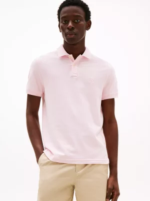 Polo Manches Courtes Logo Th Contraste Rose Clair
