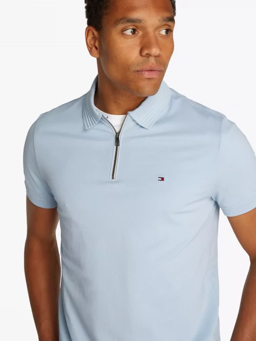 Polo Manches Courtes Mercerise 1/2 Zip Bleu Clair – Image 4
