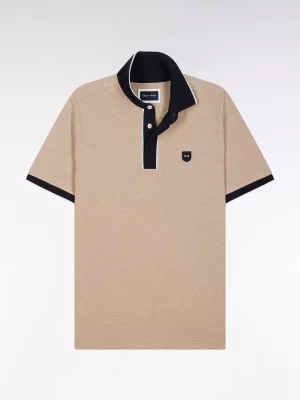 Polo Manches Courtes Col Et Patte Contraste Beige Moyen