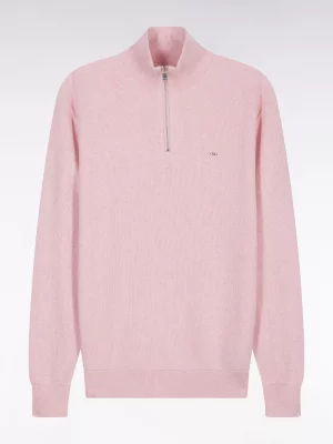 Gilet Manches Longues Nid Abeille 1/2 Zip Rose Clair