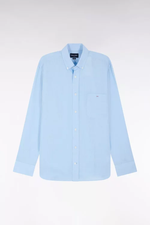 Chemise Manches Longues Sport Lin Uni Bleu Clair
